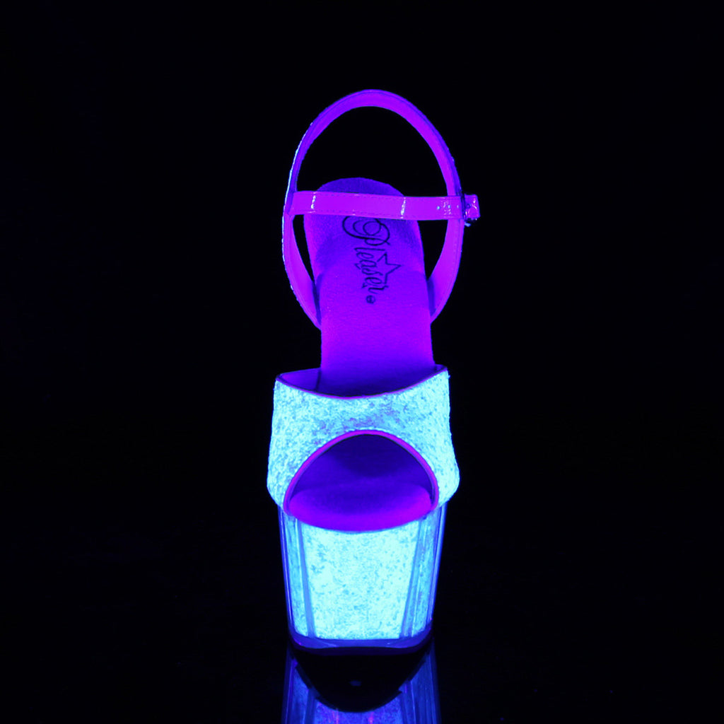 7" Heel, 2 3/4" Pf Ankle Strap Sandal W/glitter Inserts Pleaser Pleaser ADORE/710UVG