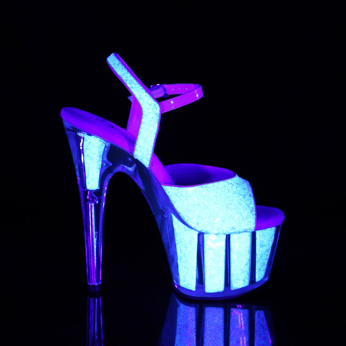 7" Heel, 2 3/4" Pf Ankle Strap Sandal W/glitter Inserts Pleaser Pleaser ADORE/710UVG