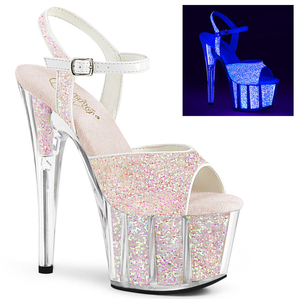 7" Heel, 2 3/4" Pf Ankle Strap Sandal W/glitter Inserts Pleaser Pleaser ADORE/710UVG
