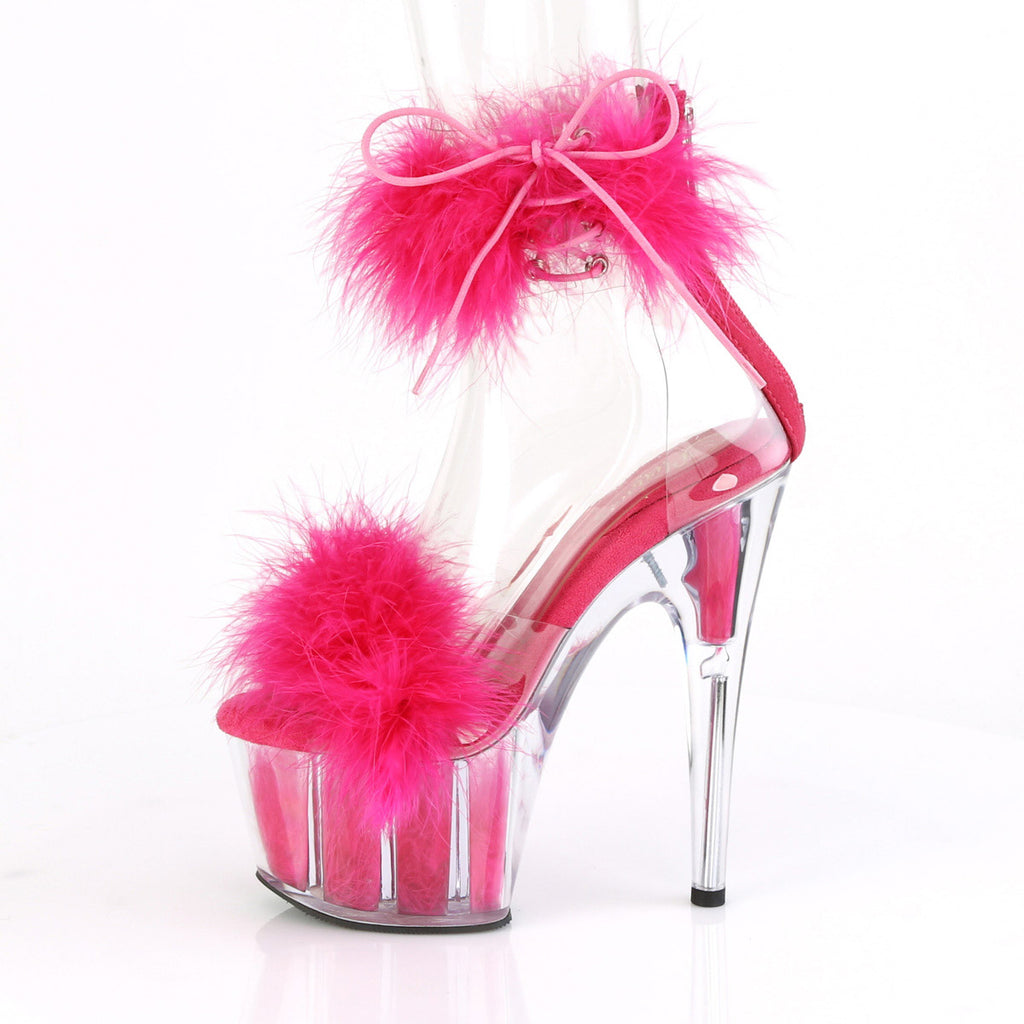 7" Heel, 2 3/4" Pf Marabou Fur Ankle Cuff Sandal, Back Zip Pleaser Pleaser ADO724F/C/HP/HPFUR