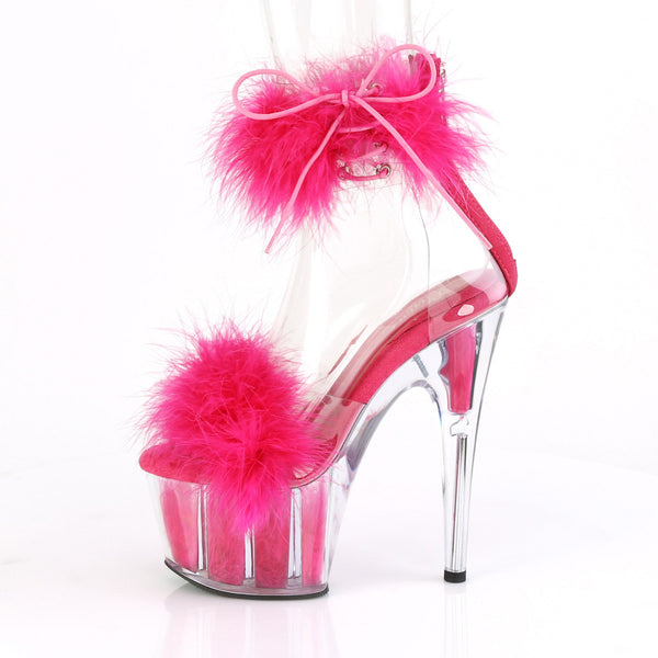 7" Heel, 2 3/4" Pf Marabou Fur Ankle Cuff Sandal, Back Zip Pleaser Pleaser ADO724F/C/HP/HPFUR