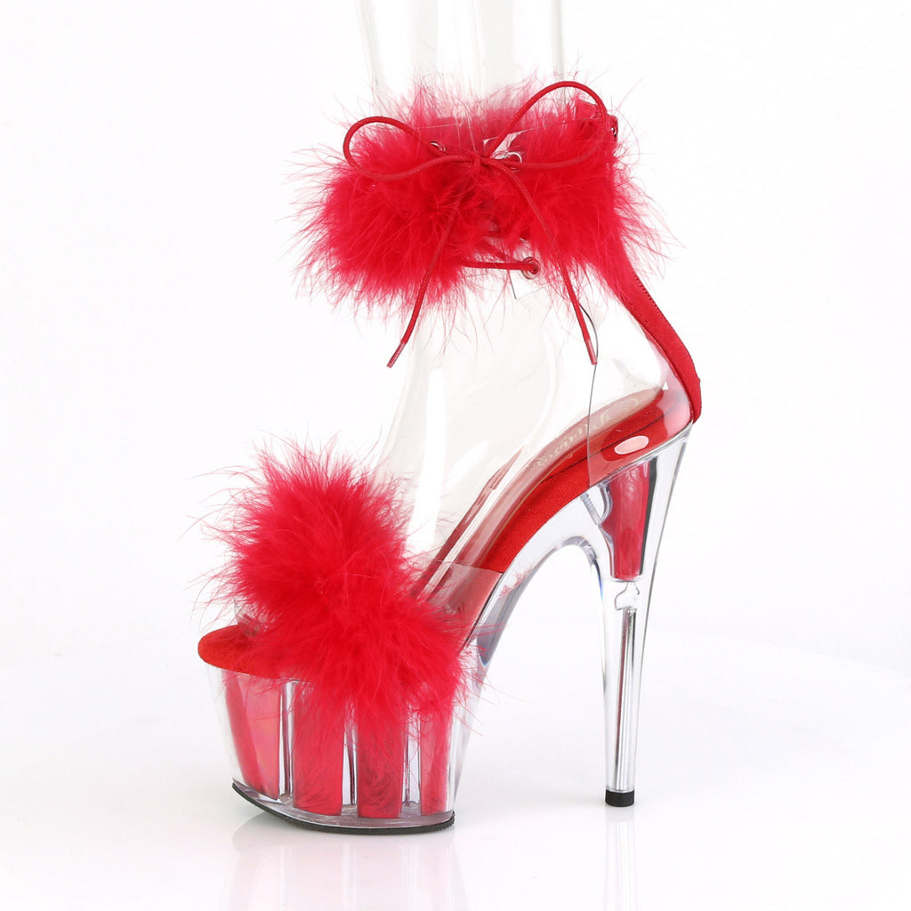 7" Heel, 2 3/4" Pf Marabou Fur Ankle Cuff Sandal, Back Zip Pleaser Pleaser ADO724F/C/R/RFUR