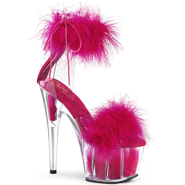 7" Heel, 2 3/4" Pf Marabou Fur Ankle Cuff Sandal, Back Zip Pleaser Pleaser ADO724F/C/HP/HPFUR