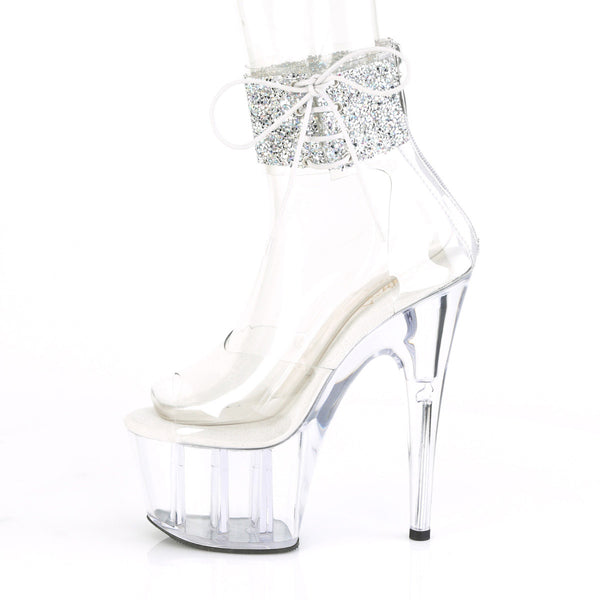 7" Heel, 2" PF Ankle Cuff Sandal w/Rhinestone, Back Zip Pleaser Pleaser ADORE/724RS/02