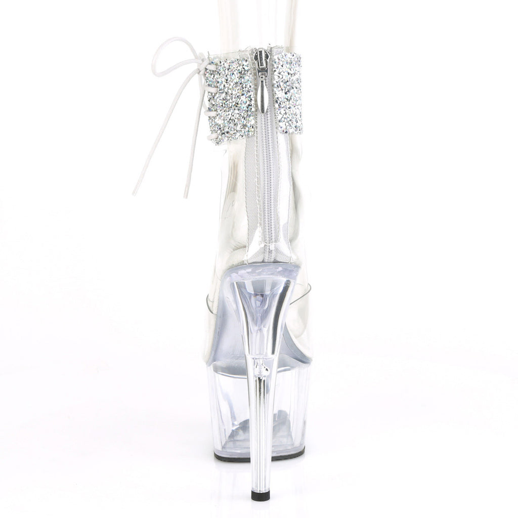 7" Heel, 2" PF Ankle Cuff Sandal w/Rhinestone, Back Zip Pleaser Pleaser ADORE/724RS/02
