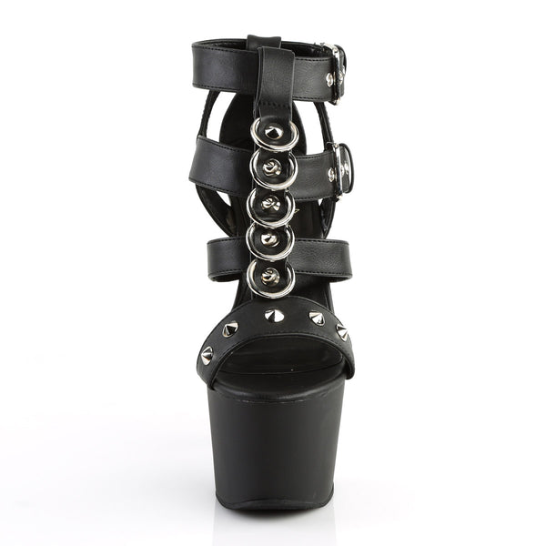 7" Heel, 2 3/4" PF T-Strap Close Back Sandal Blk Faux Leather/Blk Matte Pleaser Pleaser ADORE/758