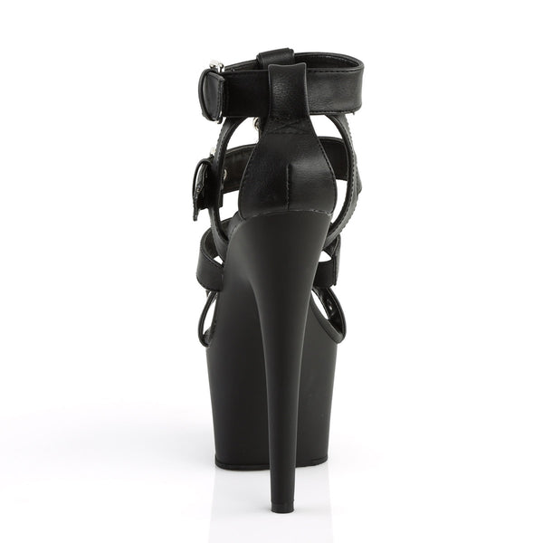 7" Heel, 2 3/4" PF T-Strap Close Back Sandal Blk Faux Leather/Blk Matte Pleaser Pleaser ADORE/758