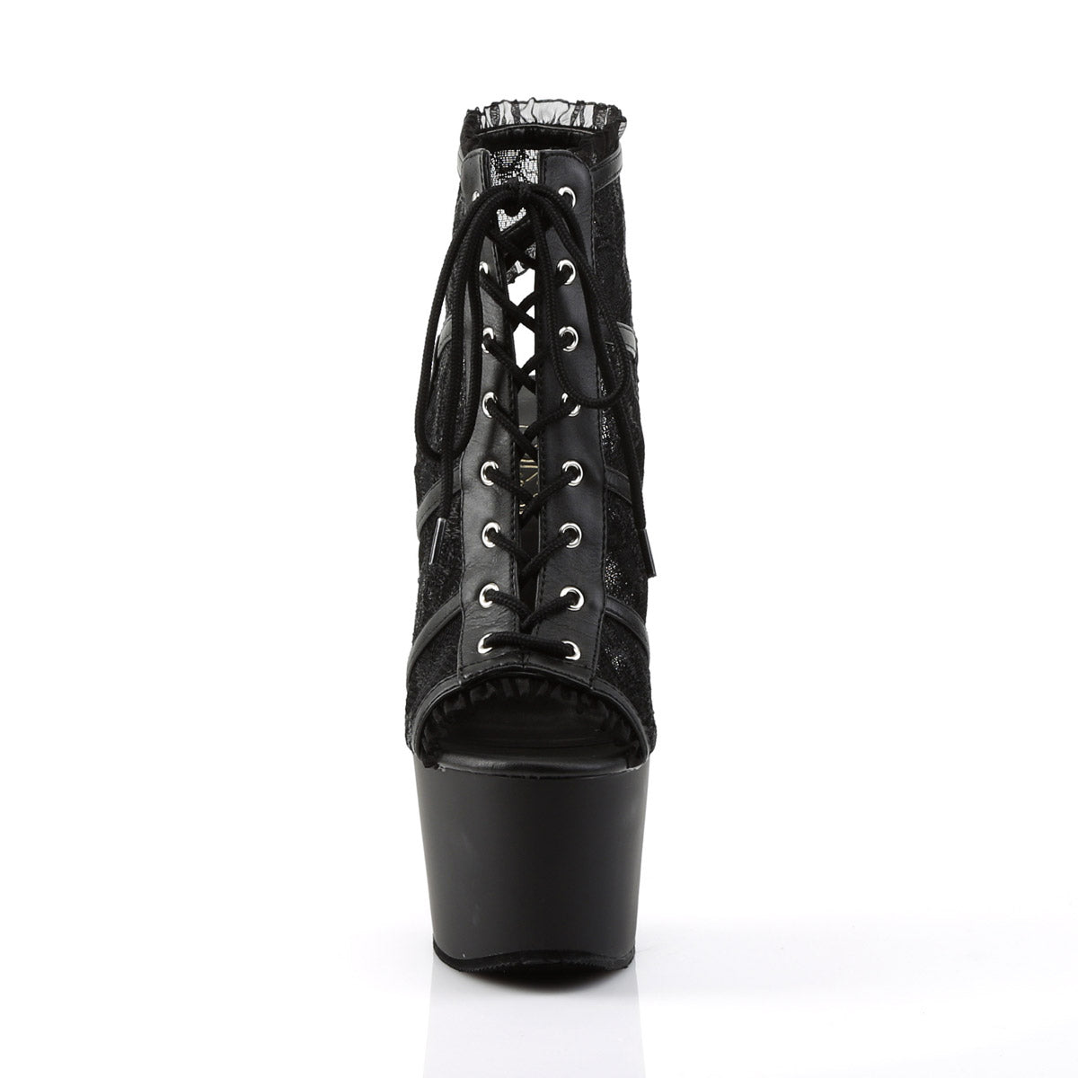 7" Heel, 2 3/4" PF Open Toe/Heel Bootie Blk Mesh Lace/Blk Matte Pleaser Pleaser ADORE/796LC