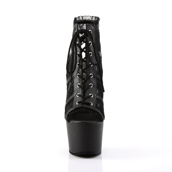 7" Heel, 2 3/4" PF Open Toe/Heel Bootie Blk Mesh Lace/Blk Matte Pleaser Pleaser ADORE/796LC