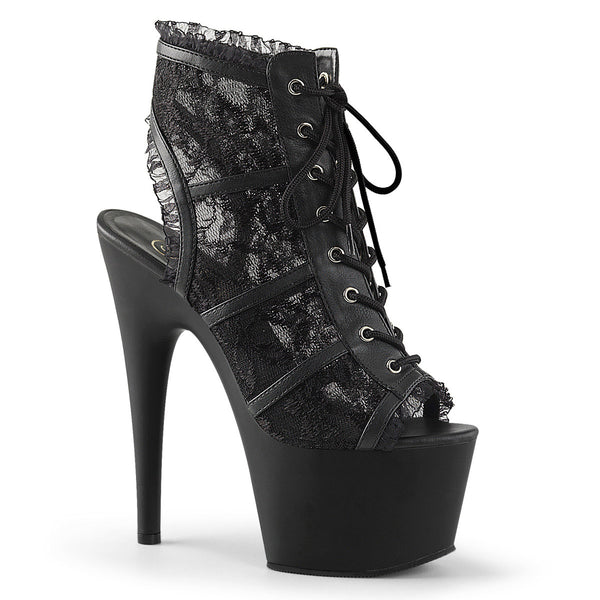 7" Heel, 2 3/4" PF Open Toe/Heel Bootie Blk Mesh Lace/Blk Matte Pleaser Pleaser ADORE/796LC