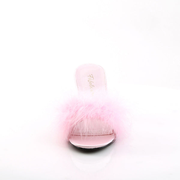 Cute Fluffy Marabou Trim Upper High Heels Mule Slippers Shoes Pleaser Fabulicious AMOUR/03