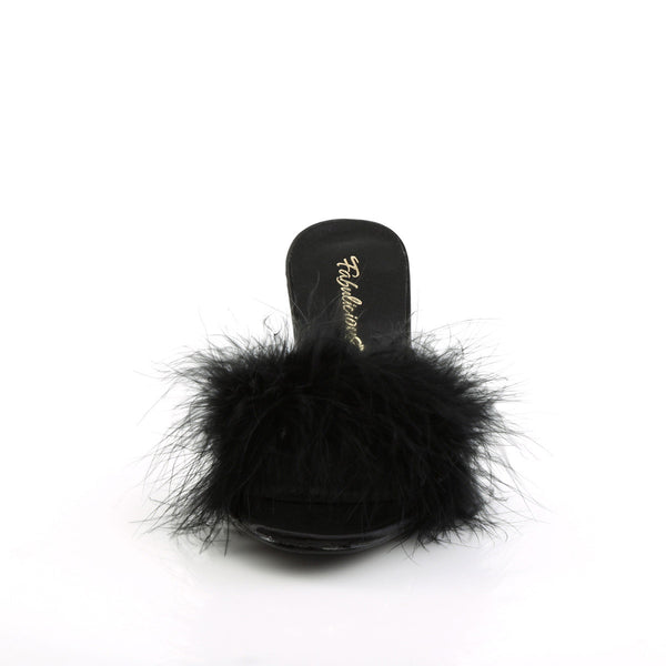 Cute Fluffy Marabou Trim Upper High Heels Mule Slippers Shoes Pleaser Fabulicious AMOUR/03