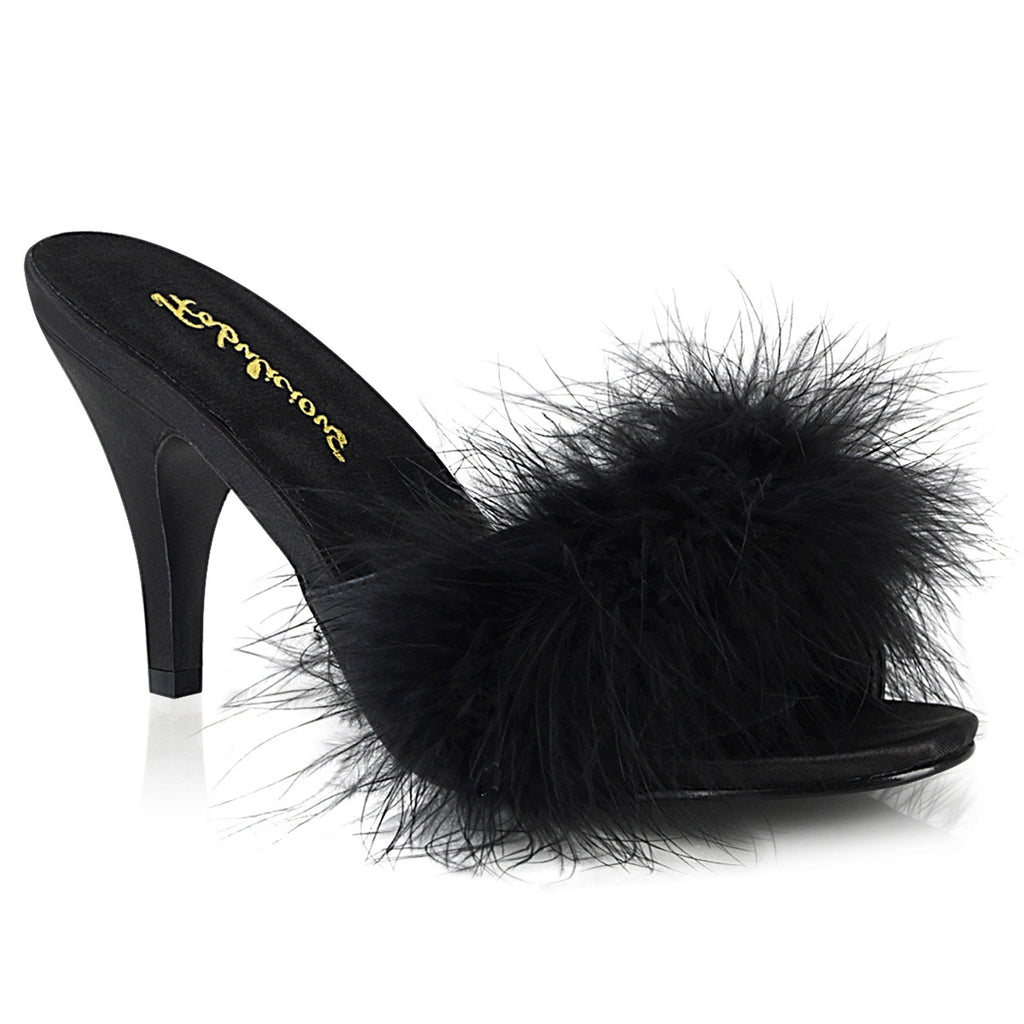 Cute Fluffy Marabou Trim Upper High Heels Mule Slippers Shoes Pleaser Fabulicious AMOUR/03
