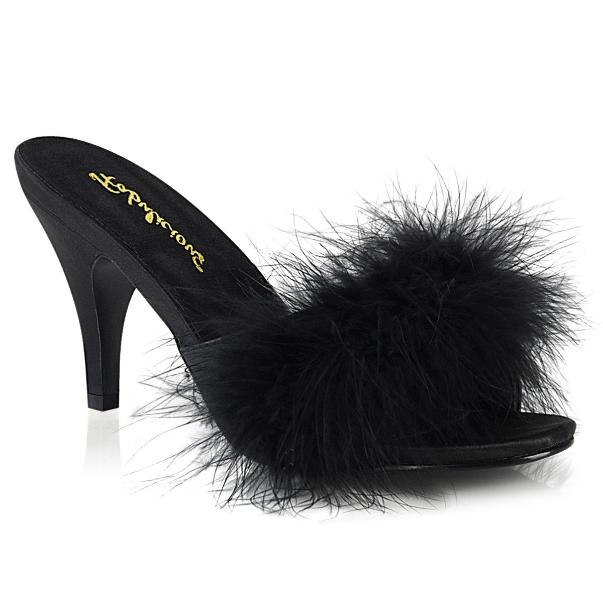 Cute Fluffy Marabou Trim Upper High Heels Mule Slippers Shoes Pleaser Fabulicious AMOUR/03