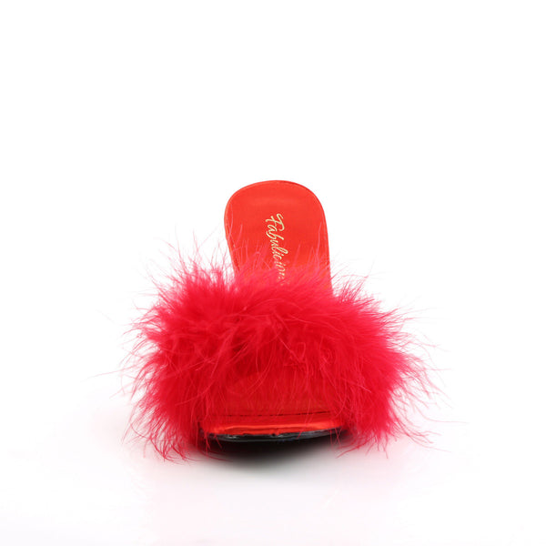 Cute Fluffy Marabou Trim Upper High Heels Mule Slippers Shoes Pleaser Fabulicious AMOUR/03