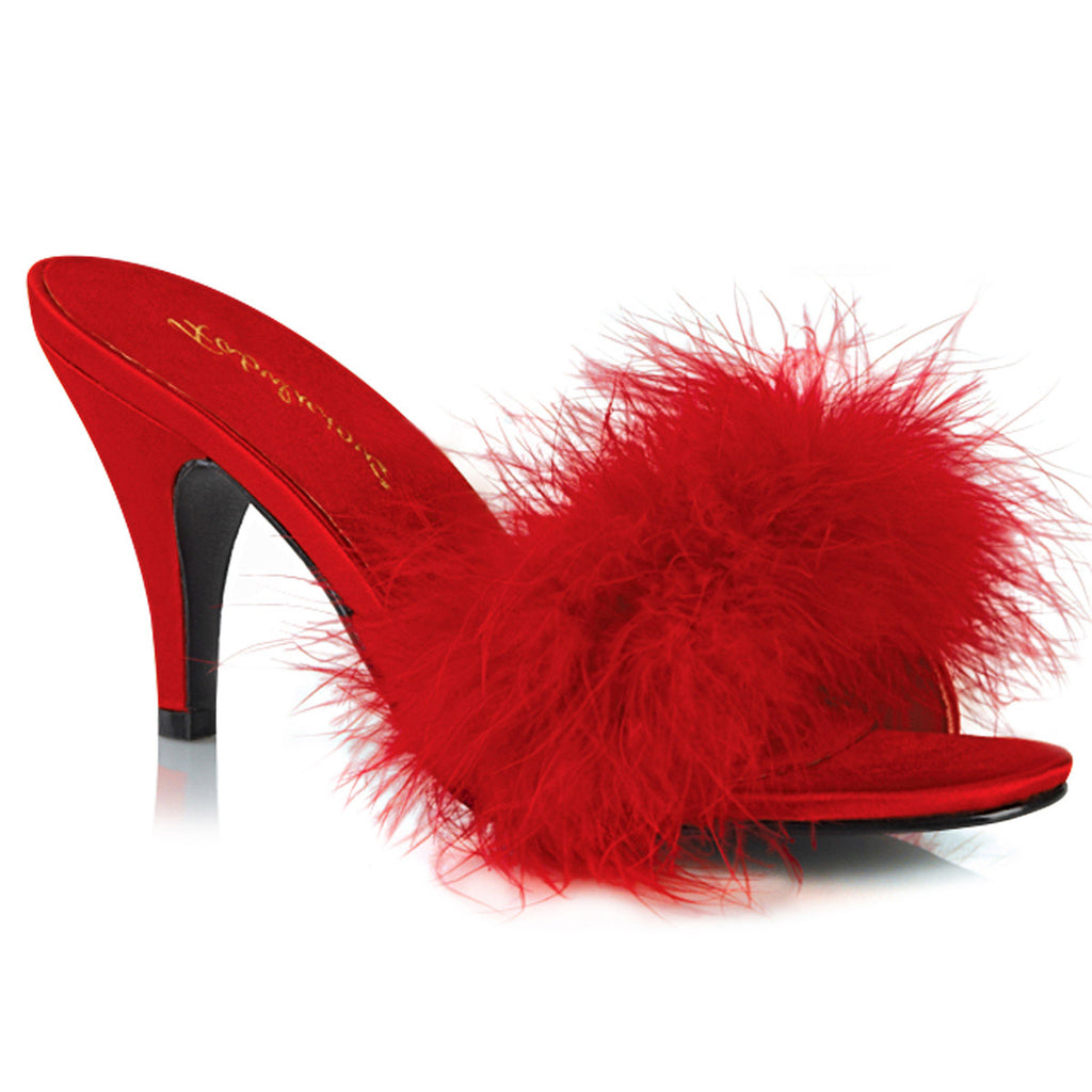 Cute Fluffy Marabou Trim Upper High Heels Mule Slippers Shoes Pleaser Fabulicious AMOUR/03