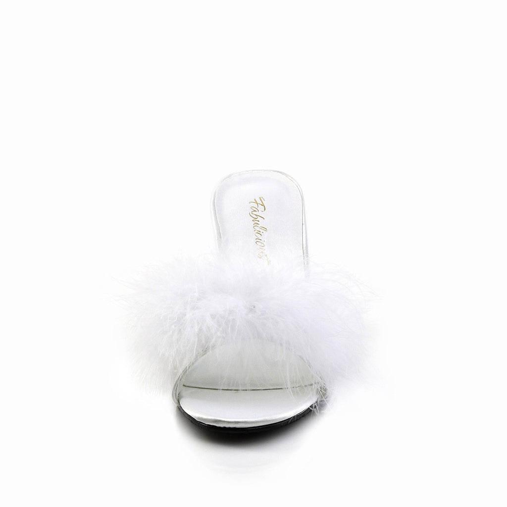 Cute Fluffy Marabou Trim Upper High Heels Mule Slippers Shoes Pleaser Fabulicious AMOUR/03