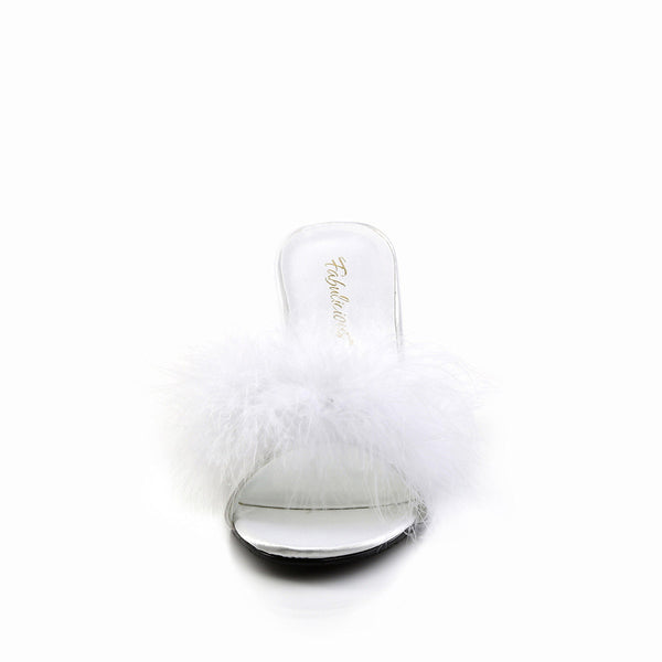 Cute Fluffy Marabou Trim Upper High Heels Mule Slippers Shoes Pleaser Fabulicious AMOUR/03