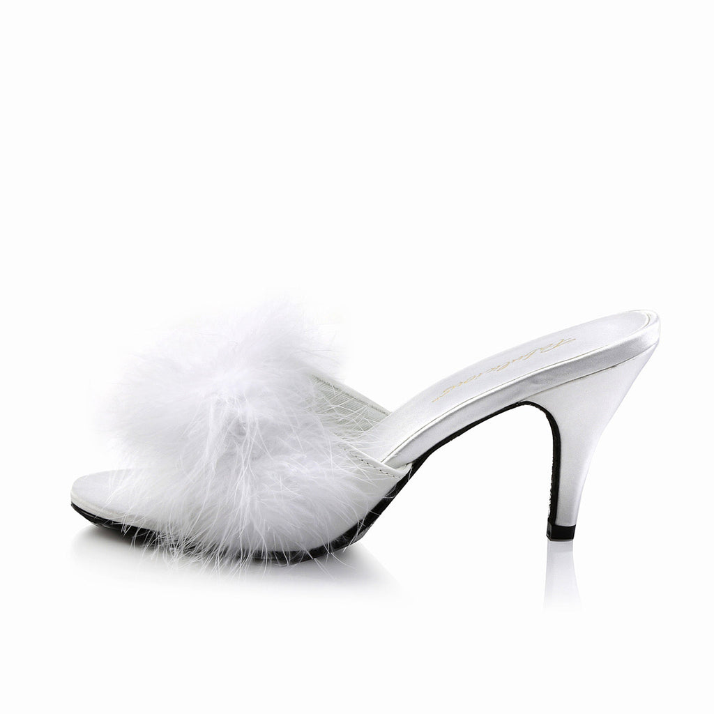 Cute Fluffy Marabou Trim Upper High Heels Mule Slippers Shoes Pleaser Fabulicious AMOUR/03