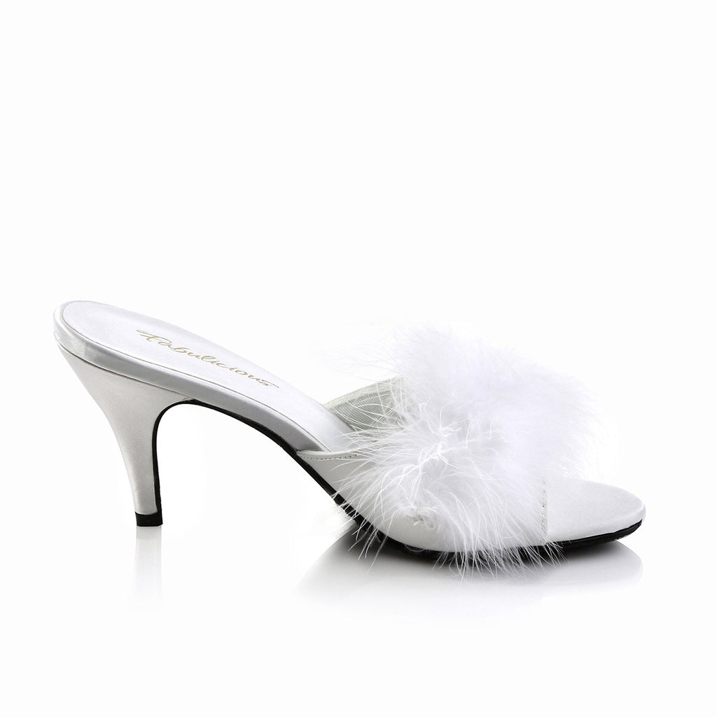 Cute Fluffy Marabou Trim Upper High Heels Mule Slippers Shoes Pleaser Fabulicious AMOUR/03