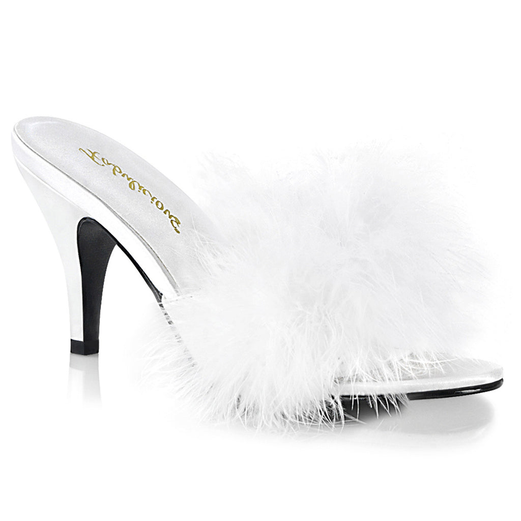 Cute Fluffy Marabou Trim Upper High Heels Mule Slippers Shoes Pleaser Fabulicious AMOUR/03