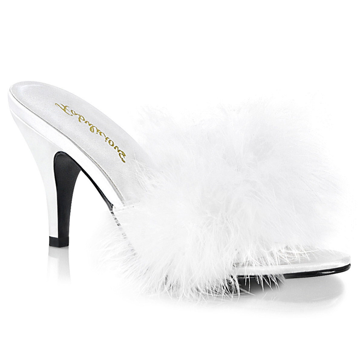 Cute Fluffy Marabou Trim Upper High Heels Mule Slippers Shoes Pleaser Fabulicious AMOUR/03