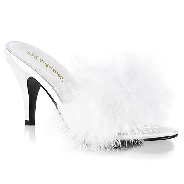 Cute Fluffy Marabou Trim Upper High Heels Mule Slippers Shoes Pleaser Fabulicious AMOUR/03