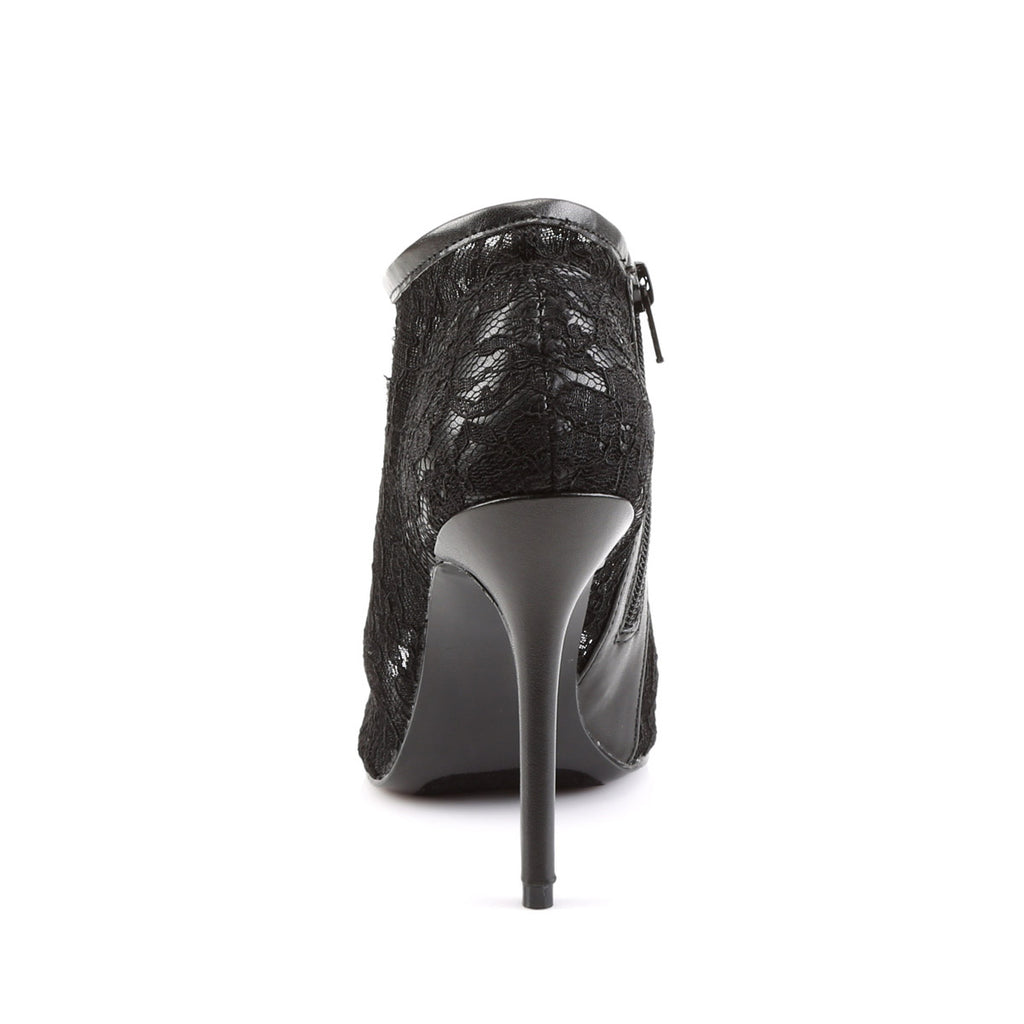 5" Heel, Open Toe Bootie W/ Lace Overlay Blk Lace-Mesh Pleaser Fabulicious AMUSE/56