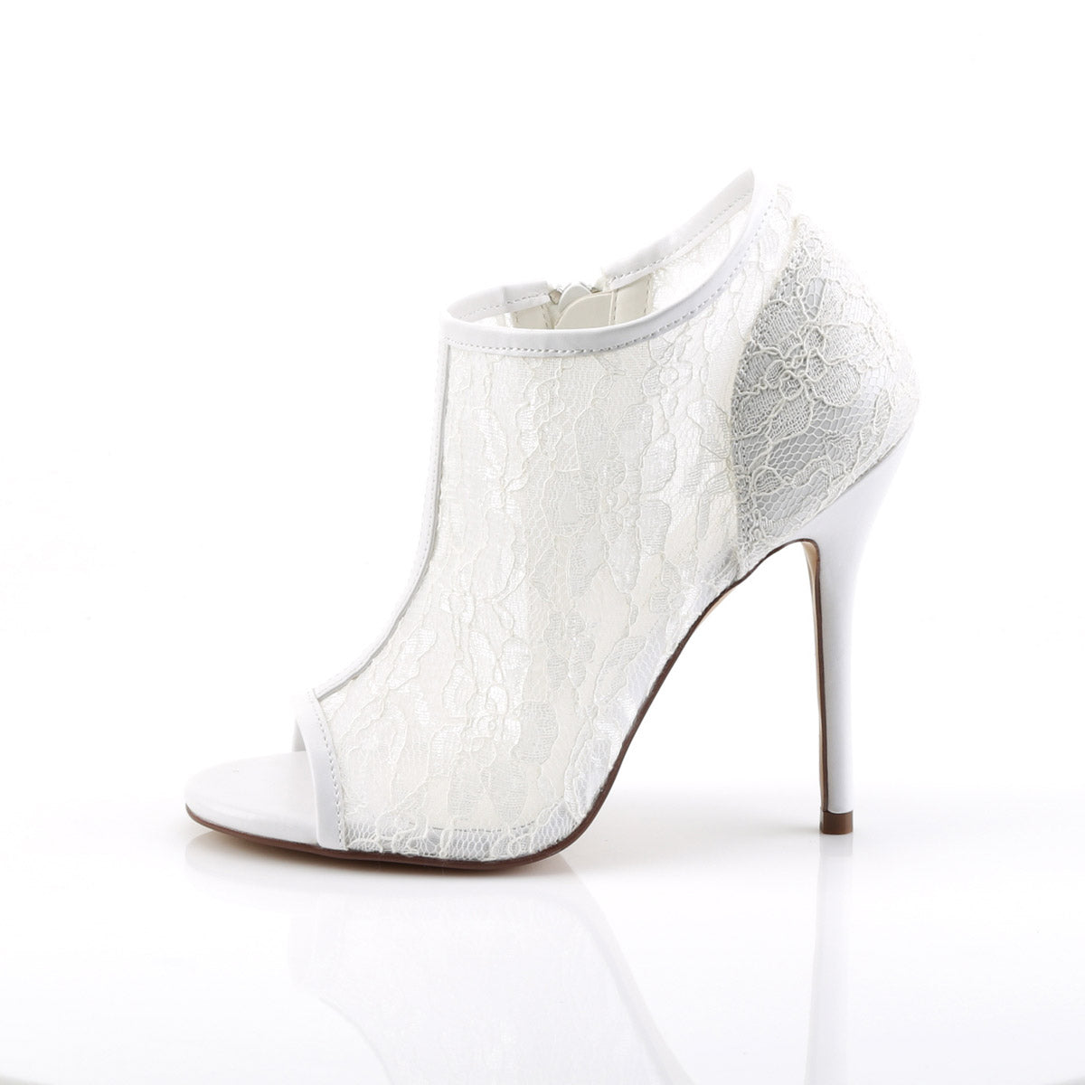 5" Heel, Open Toe Bootie W/ Lace Overlay Ivory Lace-Mesh Pleaser Fabulicious AMUSE/56
