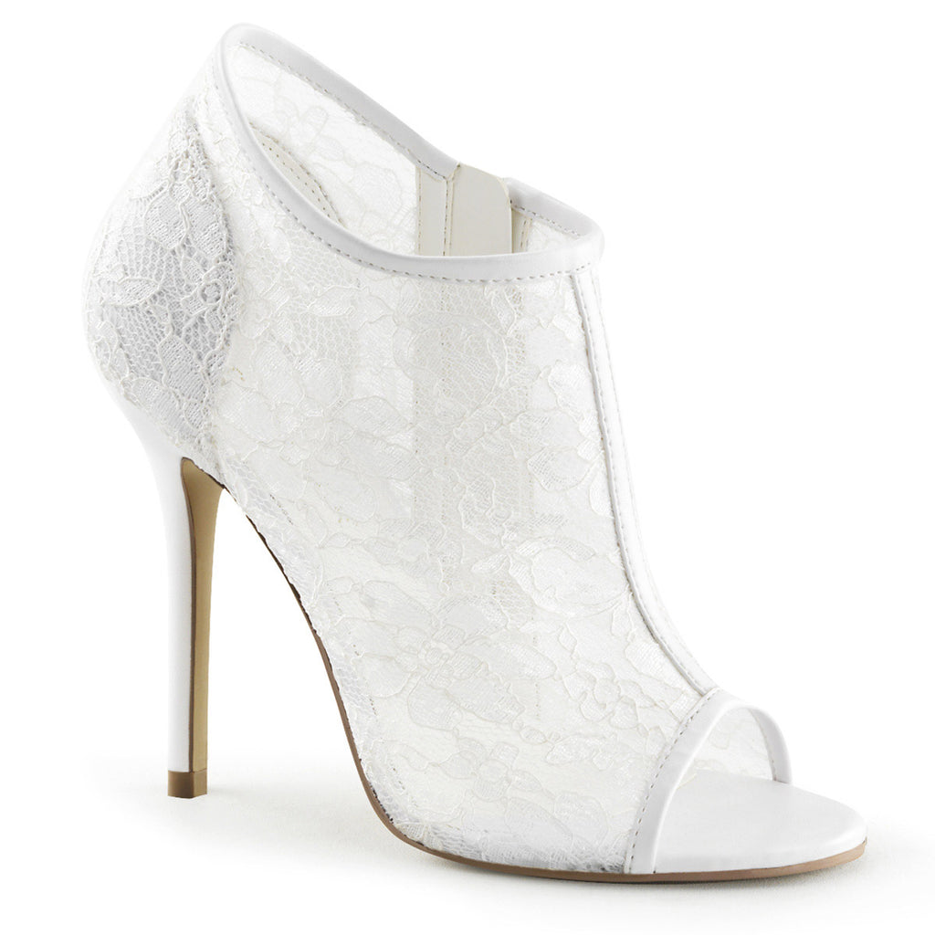 5" Heel, Open Toe Bootie W/ Lace Overlay Ivory Lace-Mesh Pleaser Fabulicious AMUSE/56