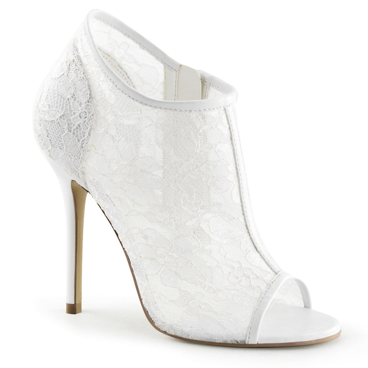 5" Heel, Open Toe Bootie W/ Lace Overlay Ivory Lace-Mesh Pleaser Fabulicious AMUSE/56