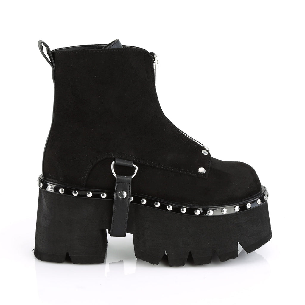 3 1/2" Chunky Heel, Cut Out PF Ankle Boot, Front Zip Pleaser Demonia ASHES/100
