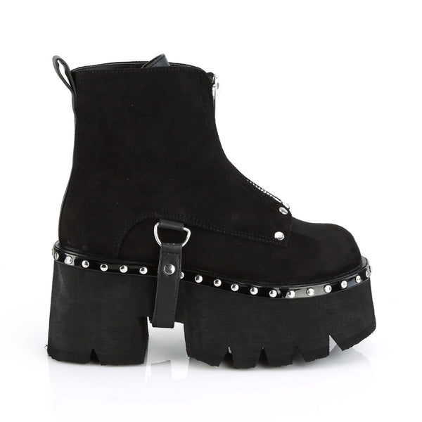3 1/2" Chunky Heel, Cut Out PF Ankle Boot, Front Zip Pleaser Demonia ASHES/100