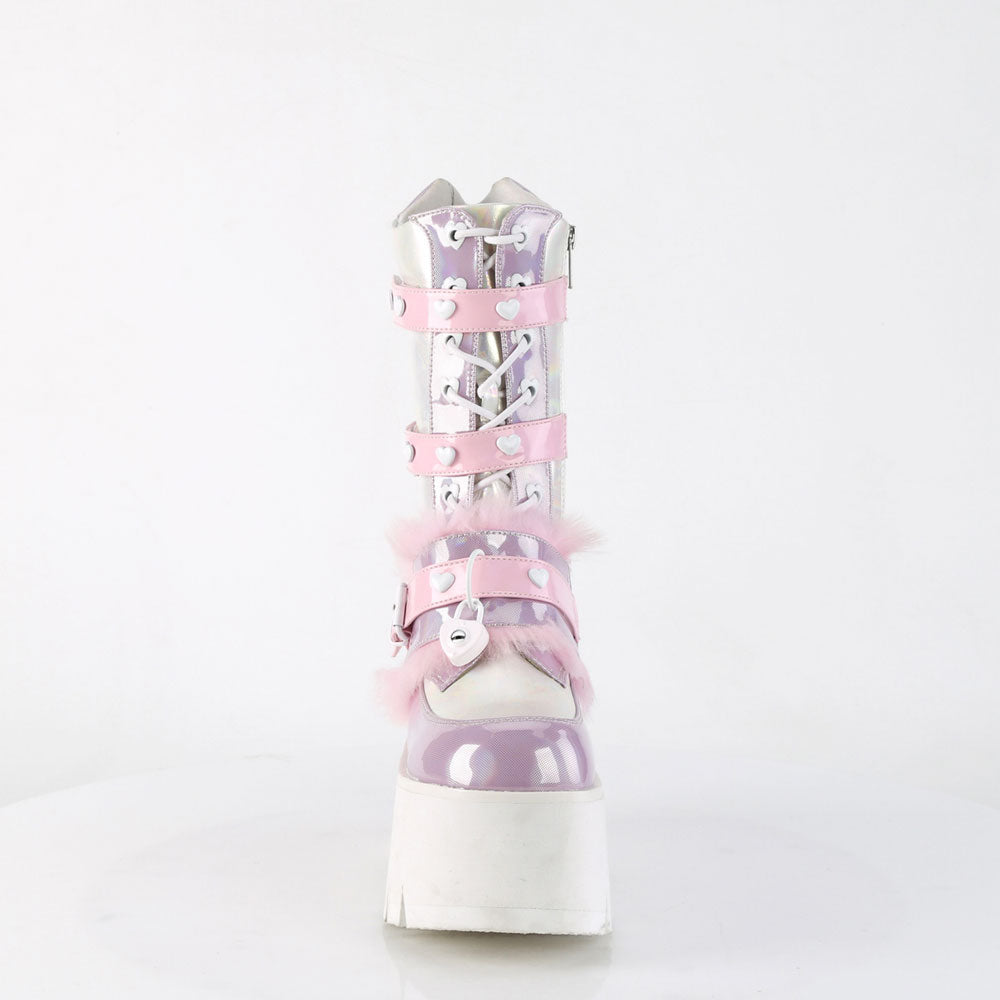3" Chunky Heel, 2" Pf Lace-Up Mid-Calf Bt, Side Zip Pleaser Demonia ASHES/120