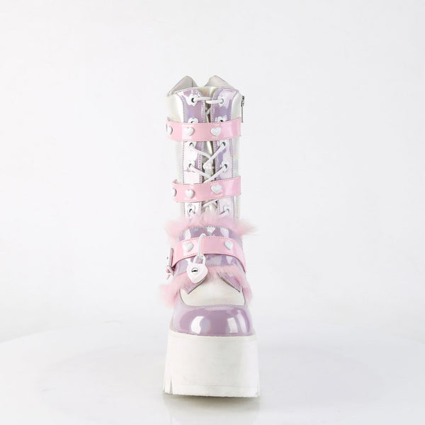 3" Chunky Heel, 2" Pf Lace-Up Mid-Calf Bt, Side Zip Pleaser Demonia ASHES/120