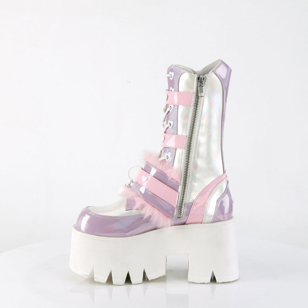 3" Chunky Heel, 2" Pf Lace-Up Mid-Calf Bt, Side Zip Pleaser Demonia ASHES/120