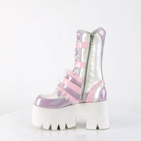 3" Chunky Heel, 2" Pf Lace-Up Mid-Calf Bt, Side Zip Pleaser Demonia ASHES/120