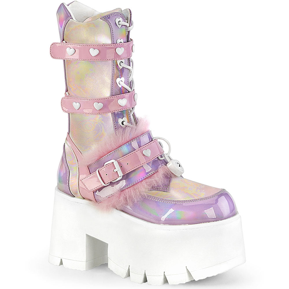 Demonia 3" Chunky Heel, 2" Pf Lace-Up Mid-Calf Bt, Side Zip ASHES/120 Secondary image