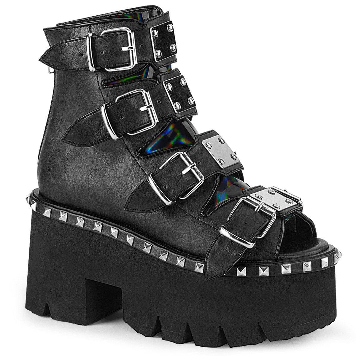 3" Chunky Heel, 2" PF Ankle Boot,Back Metal Zip Pleaser Demonia ASHES/70 Main image