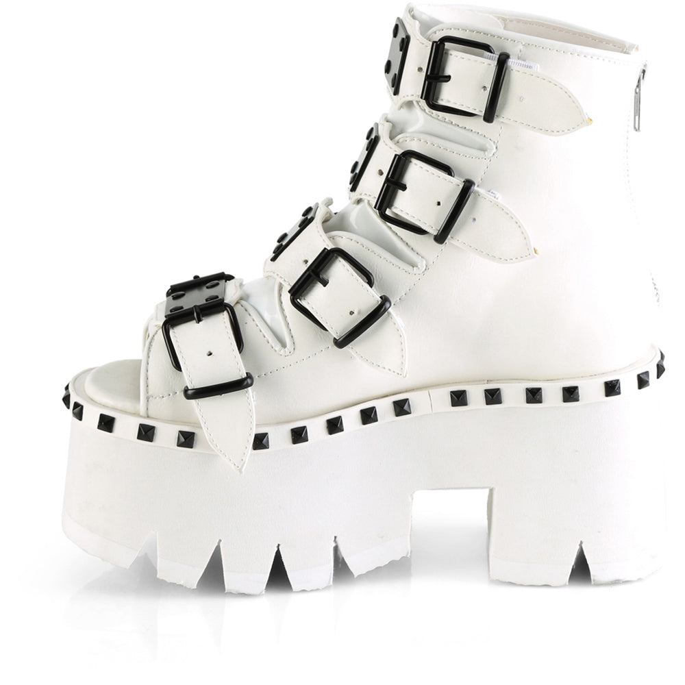 3" Chunky Heel, 2" PF Ankle Boot, Back Metal Zip Pleaser Demonia ASHES/70