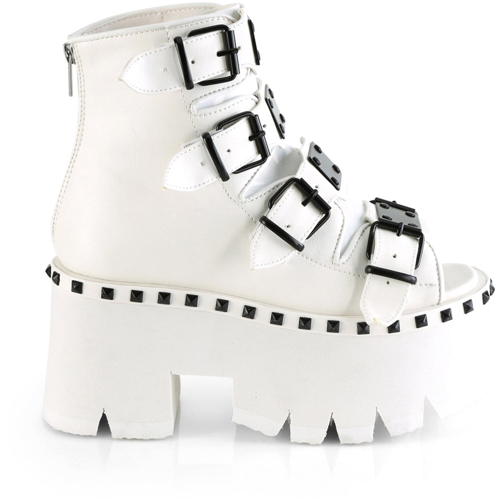 3" Chunky Heel, 2" PF Ankle Boot, Back Metal Zip Pleaser Demonia ASHES/70