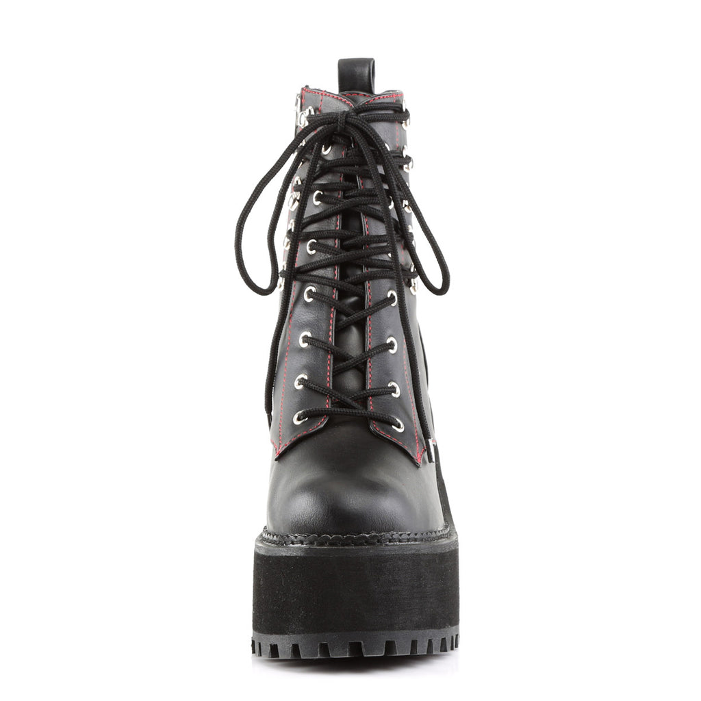 4 3/4" Heel, 2 1/4" Pf D-ring Lace-up  Ankle Boot, Side Zip Pleaser Demonia ASSAULT/100