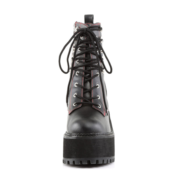 4 3/4" Heel, 2 1/4" Pf D-ring Lace-up  Ankle Boot, Side Zip Pleaser Demonia ASSAULT/100