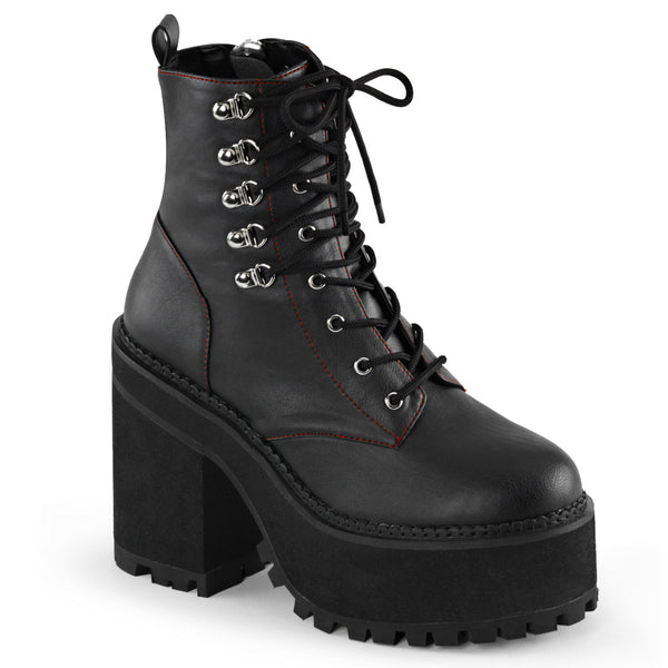 4 3/4" Heel, 2 1/4" Pf D-ring Lace-up  Ankle Boot, Side Zip Pleaser Demonia ASSAULT/100