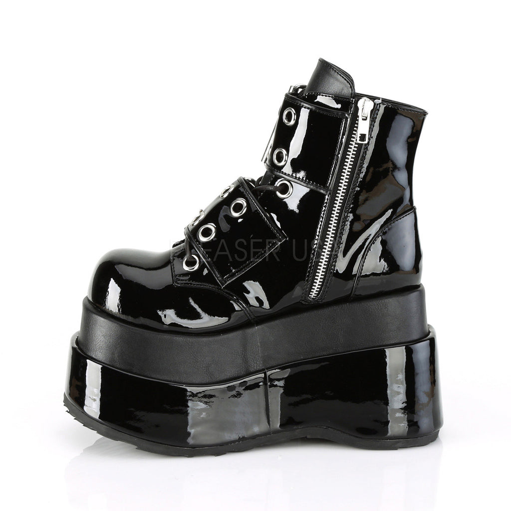 4 1/2" Tiered PF Lace-Up Ankle Boot, Side Zip Pleaser Demonia BEAR104/BPT-BVL