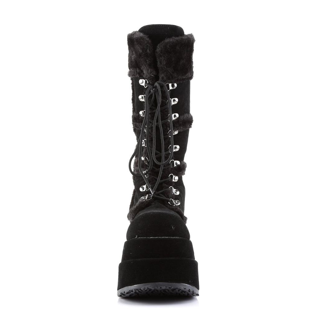 Sexy Super Stacked Plush Trim Suede Mid Calf Lace Up Boots Shoes Pleaser Demonia BEAR/202
