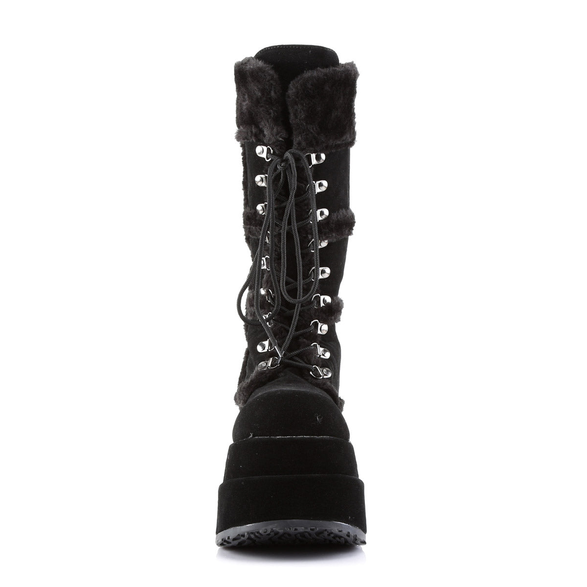 Sexy Super Stacked Plush Trim Suede Mid Calf Lace Up Boots Shoes Pleaser Demonia BEAR/202