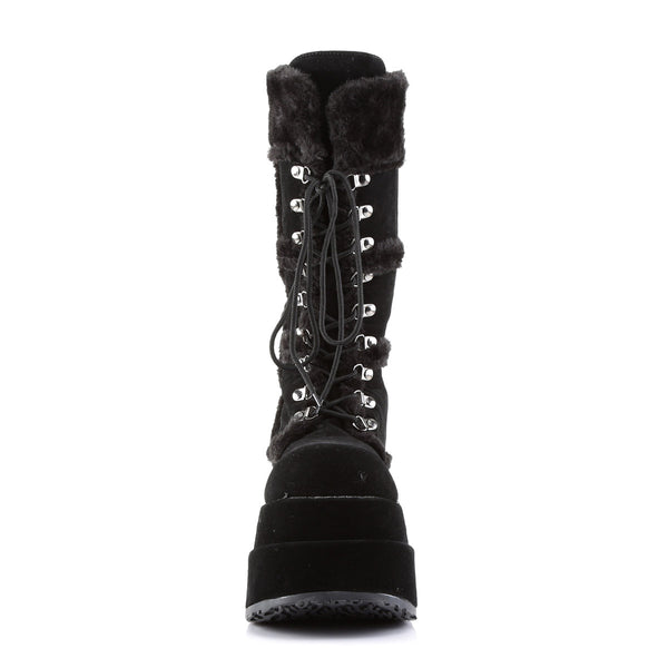 Sexy Super Stacked Plush Trim Suede Mid Calf Lace Up Boots Shoes Pleaser Demonia BEAR/202