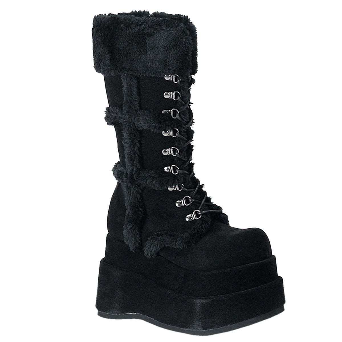 Sexy Super Stacked Plush Trim Suede Mid Calf Lace Up Boots Shoes Pleaser Demonia BEAR/202