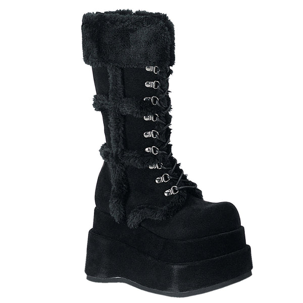 Sexy Super Stacked Plush Trim Suede Mid Calf Lace Up Boots Shoes Pleaser Demonia BEAR/202
